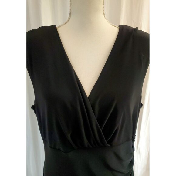 Lauren Ralph Lauren Wrap Rutched Midi Dress Blk Sz 18 Cocktail Dress Whimsgoth - Picture 5 of 14
